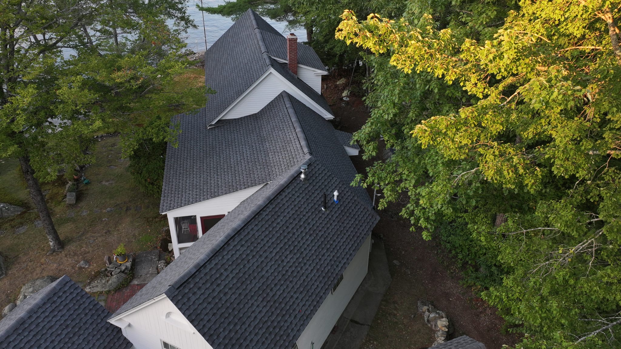 Aerial lakefront roofing